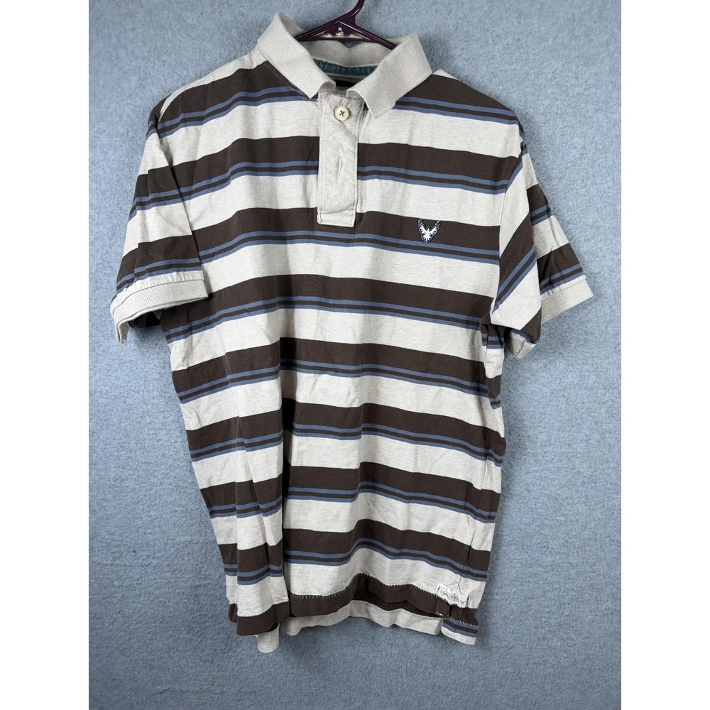 Company 81 Polo Shirt Mens Medium Brown Striped‎ Cotton Short Sleeve Casual